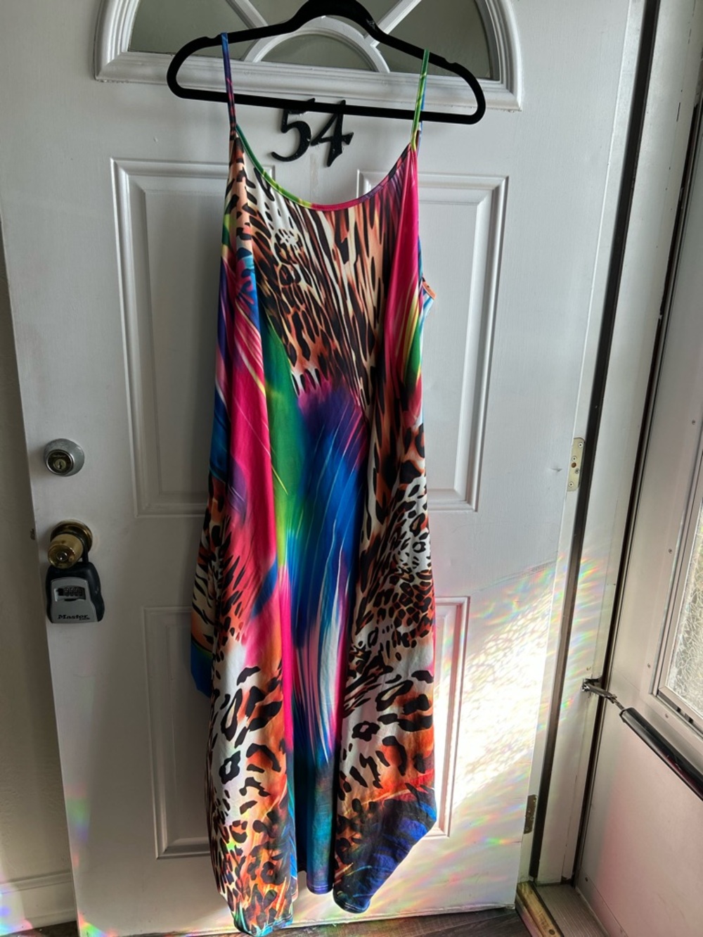 Vibrant Spaghetti Strap Sundress w Leopard Print XL Gorgeous NEW  B1